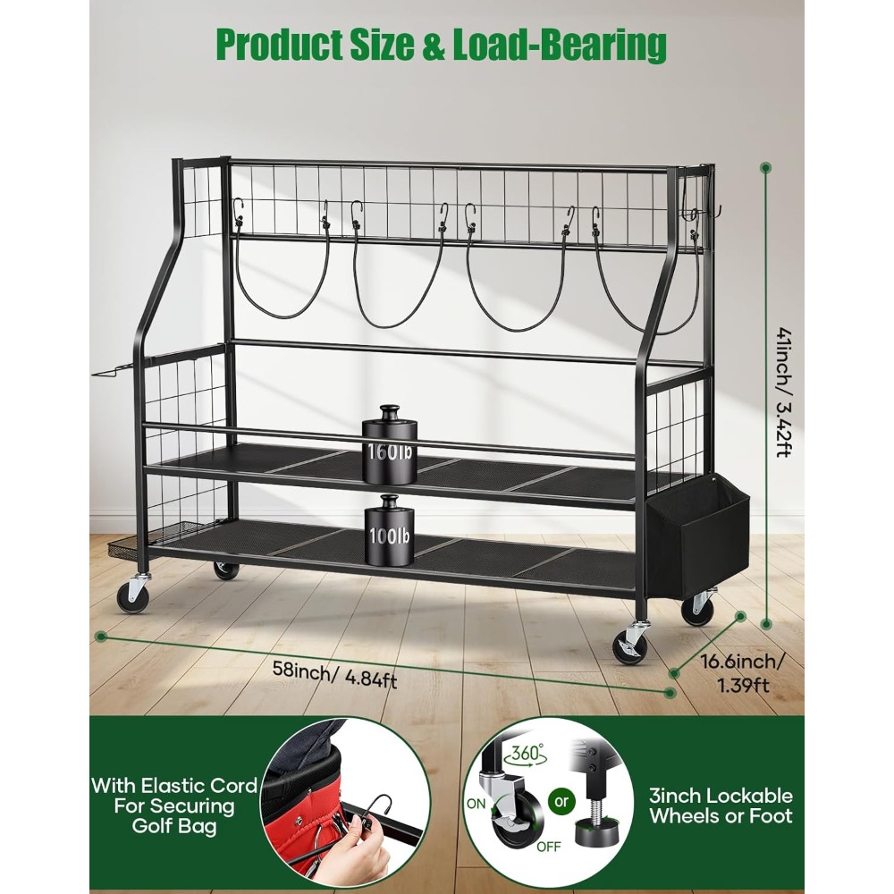 Golf Equipment Garage Organizer - Стойка-органайзер для хранения гольф-сумок на колесах