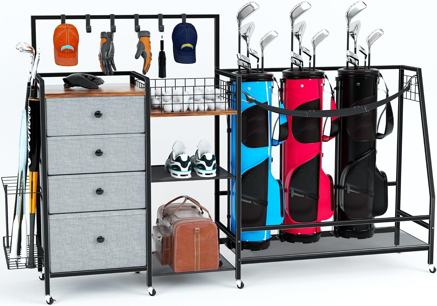 Golf Equipment Garage Organizer - Сверхбольшая стойка для хранения гольф-сумок для