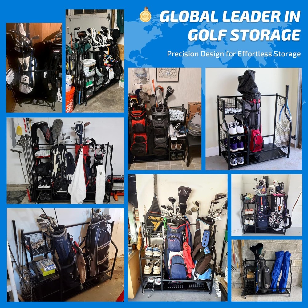 Golf Equipment Garage Organizer - Сверхбольшая подставка для хранения гольф-сумок, органайзер